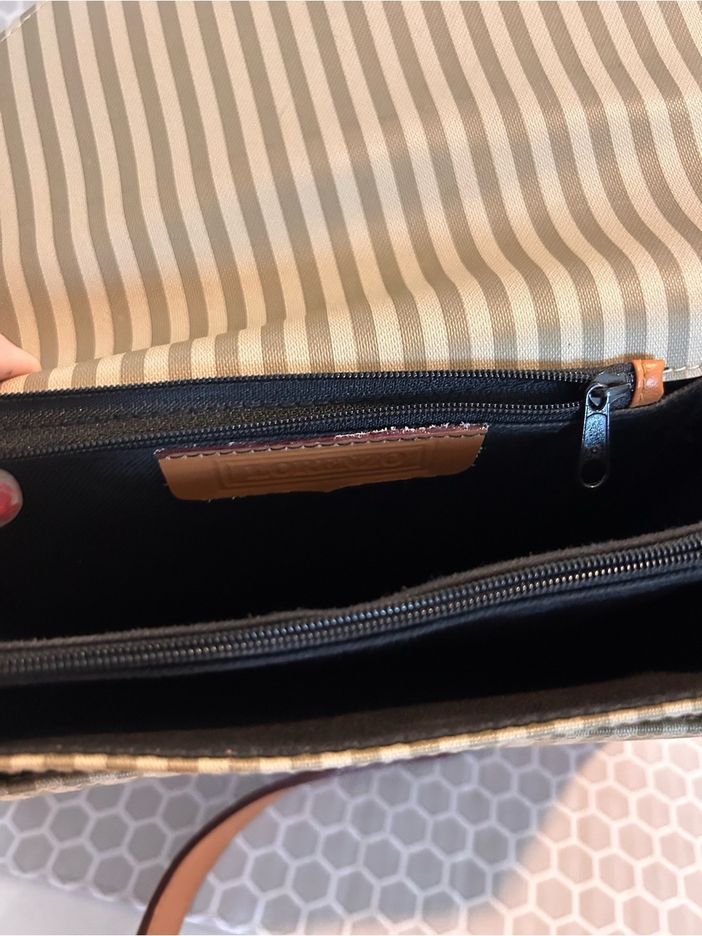 Lorenzo Tan Stripe Crossbody Bag with Leather Trim - Picture 7 of 7